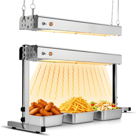 HT-24H US Standard 110V 750W Food Warmer Silver Stainless Steel Dual-Mode (Hanging & Standing) Electric with Chain & Support Stand
