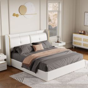 Leather Upholstered King Bed with Wingback Headboard