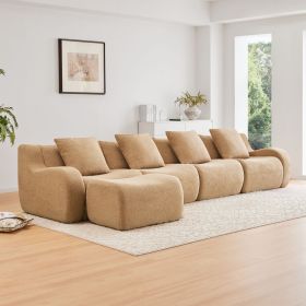 L-Shaped 4-Seat Boneless Sofa,Teddy Fabric No Assembly Required Curved Armrest,Anti-slip Design, Assembly Chaise