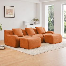 U-shaped Soft Teddy Fabric Boneless Sofa, Assembly Chaise ,No Assembly Required Curved Armrest