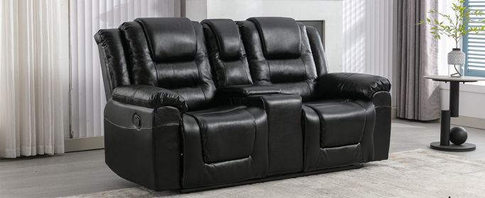 2 Seater Home Theater Recliner Manual Recliner Chair with a Storage Box and Two Cup Holders for Living Room,Bedroom, Black(Old Sku:PP302954AAB)