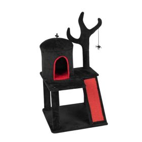 Gothic Cat Tree, Halloween Cat Tower Cat Tree With Spacious Cat Condo, Brach Shaped Scratching Post, Scratching Ladder, Spider Toy For Indoor Cat (Option: Black and Red)