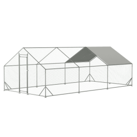 Large Metal Chicken Coop, Walk-in Chicken Run,Galvanized Wire Poultry Chicken Hen Pen Cage, Rabbits Duck Cages With Waterproof And Anti-Ultraviol (Color: Silver)