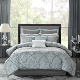 12 Piece Comforter Set With Cotton Bed Sheets Blue King (Color: Blue)