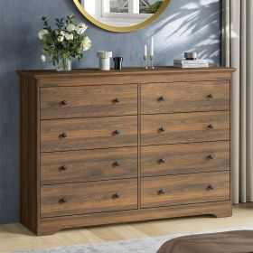 8 Drawer Dresser For Bedroom, Wood Storage Cabinet With Golden Metal Handles, Modern Closet Of Drawers for Living Room (Color: Brown)