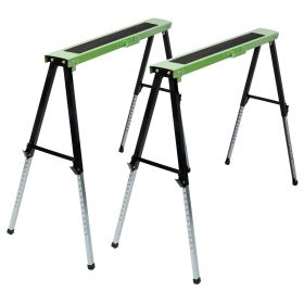 Saw Horses 2 Pack Folding Heavy Duty, 660LBS Capacity Adjustable Workbench with 12 Height Settings - Portable Steel Work Horse for Woodworking (Color: Green)