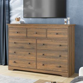 9 Drawer Dresser For Bedroom, Wood Storage Cabinet With Golden Metal Handles, Modern Closet Of Drawers for Living Room (Color: Brown)