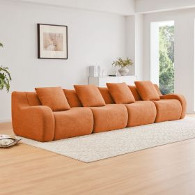 4-Seat Boneless Sofa, High-Quality Teddy Fabric,No assembly required Curved armrest,Anti-slip Design (Color: as Pic)