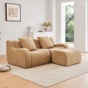 L-Shaped Teddy Fabric 2-Seat Boneless Sofa,No Assembly Required Curved Armrest,Streamlined Design Ergonomic Design (Color: as Pic)