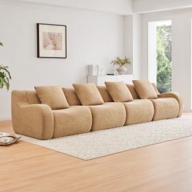 4-Seat Boneless Sofa,High-Quality Teddy Fabric,No assembly required Curved armrest,Anti-slip Design (Color: as Pic)