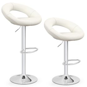Height Adjustable Bar Stools Set of 2 with Hollow Back and Footrest (Color: White, Select: Set of 2 Height Adjustable Bar Stools)