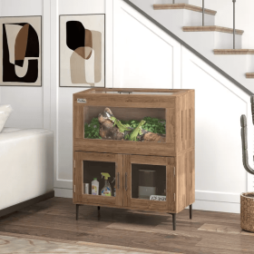 30 Gallon Stackable Reptile Tank W Storage Cabinet, Top Opening, For Bearded Dragon, Lizard, Snake, Hamster (Color: Brown)